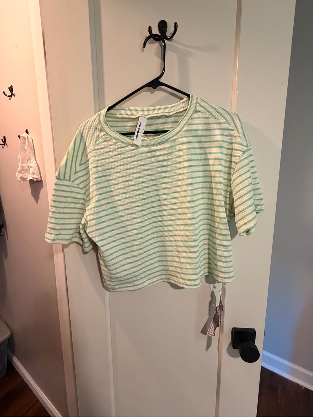 Missguided Striped Cropped Tee - Mint & White